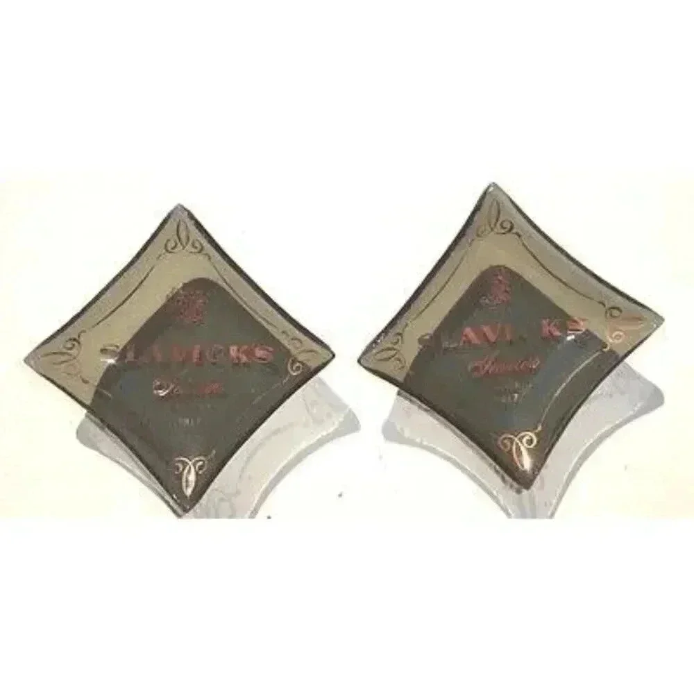 RARE Lot of 2 Vintage Glass SLAVOCKS Jewelers Mini Ashtray